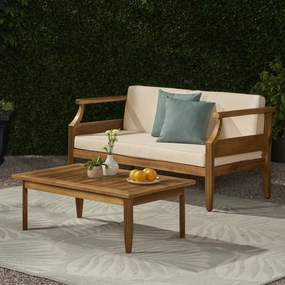 Outdoor Mid-Century Modern Acacia Wood Loveseat Set - NH361213 outdoor furniture, garden bench