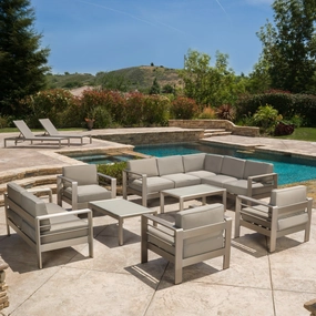 Outdoor Modern 10 Piece Silver Aluminum Sectional Set with Cushions - NH271892 outdoor furniture, garden bench