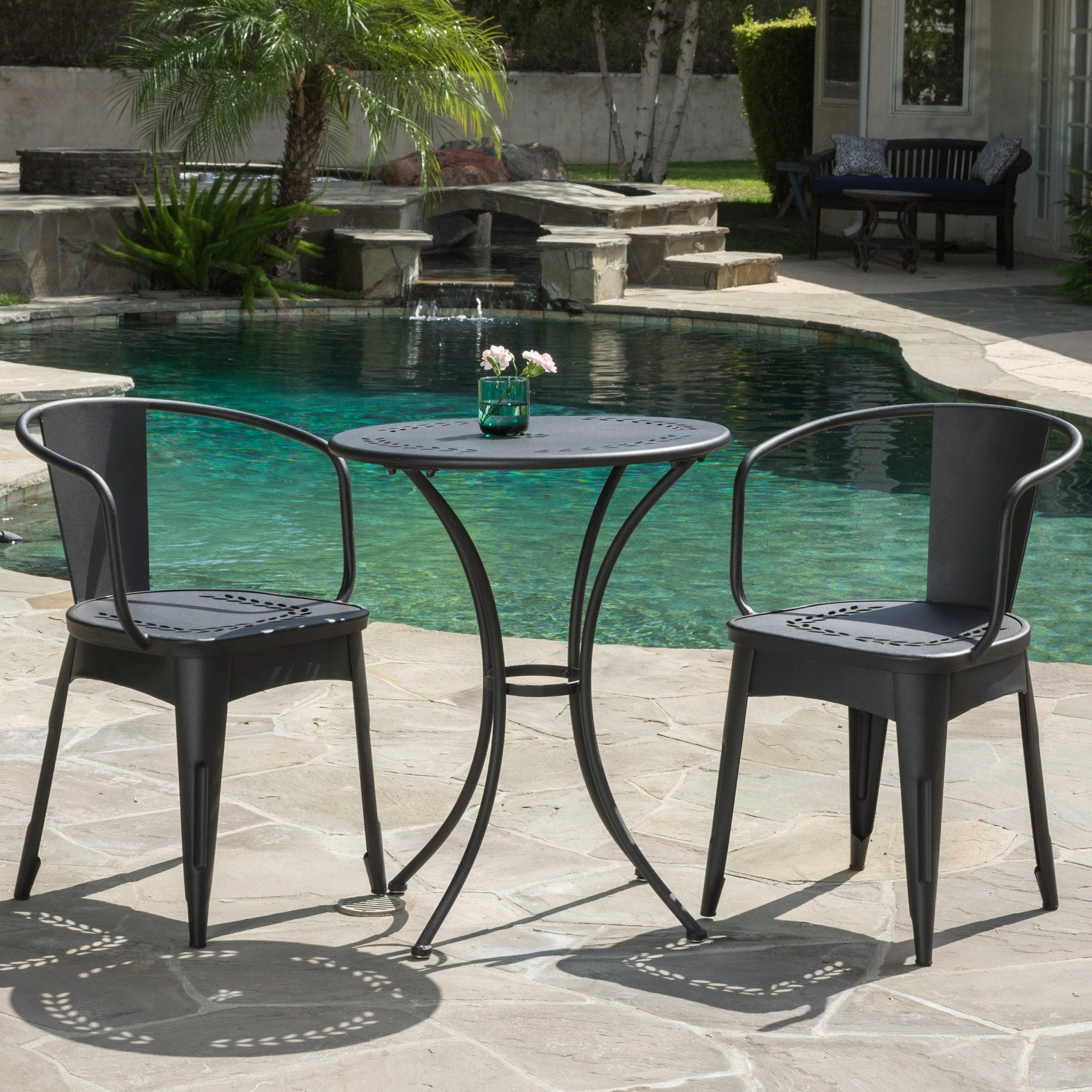 Outdoor Modern 3 Piece Floral Pattern Black Bistro Set - NH719592 outdoor lounge chair, patio sofa
