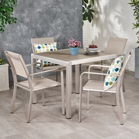 Outdoor Modern 4 Seater Aluminum Dining Set with Faux Wood Table Top - NH338013 outdoor lounge chair, patio sofa