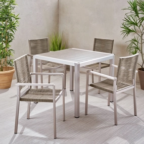 Outdoor Modern 4 Seater Aluminum Dining Set with Faux Wood Table Top - NH548013 outdoor lounge chair, patio sofa