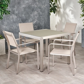Outdoor Modern 4 Seater Aluminum Dining Set with Tempered Glass Table Top - NH438013 outdoor lounge chair, patio sofa