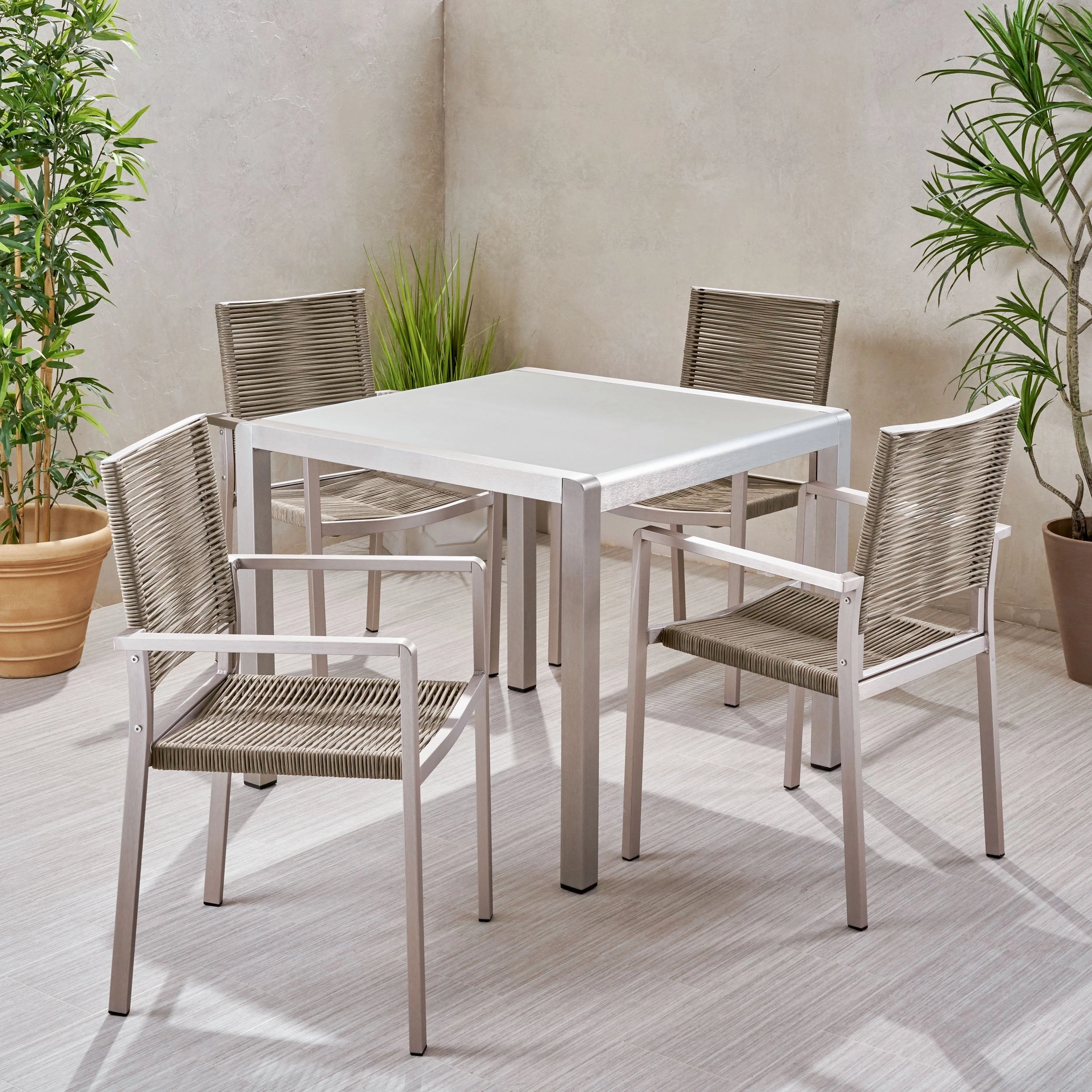 Outdoor Modern 4 Seater Aluminum Dining Set with Tempered Glass Table Top - NH648013 outdoor lounge chair, patio sofa