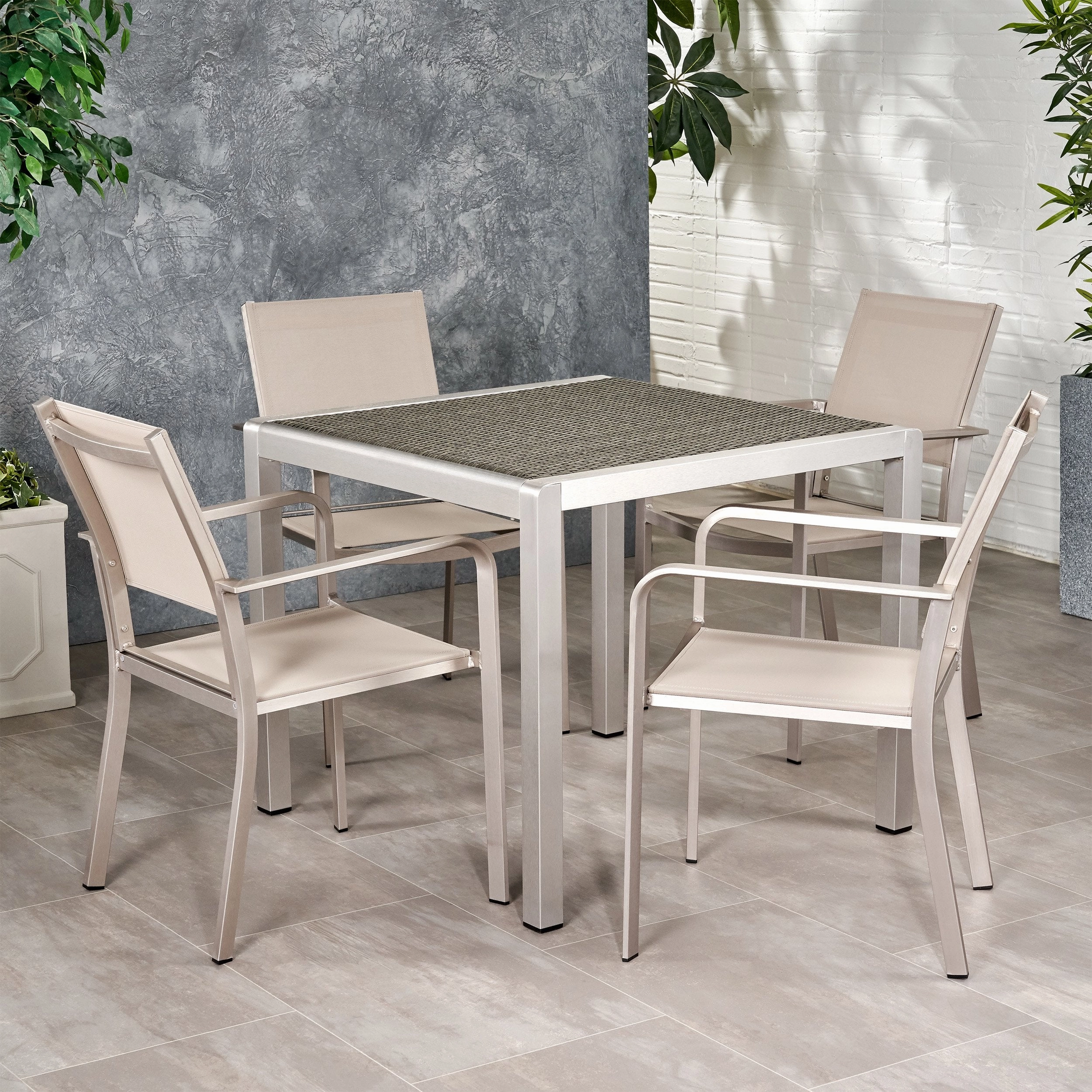 Outdoor Modern 4 Seater Aluminum Dining Set with Wicker Table Top - NH538013 outdoor lounge chair, patio sofa