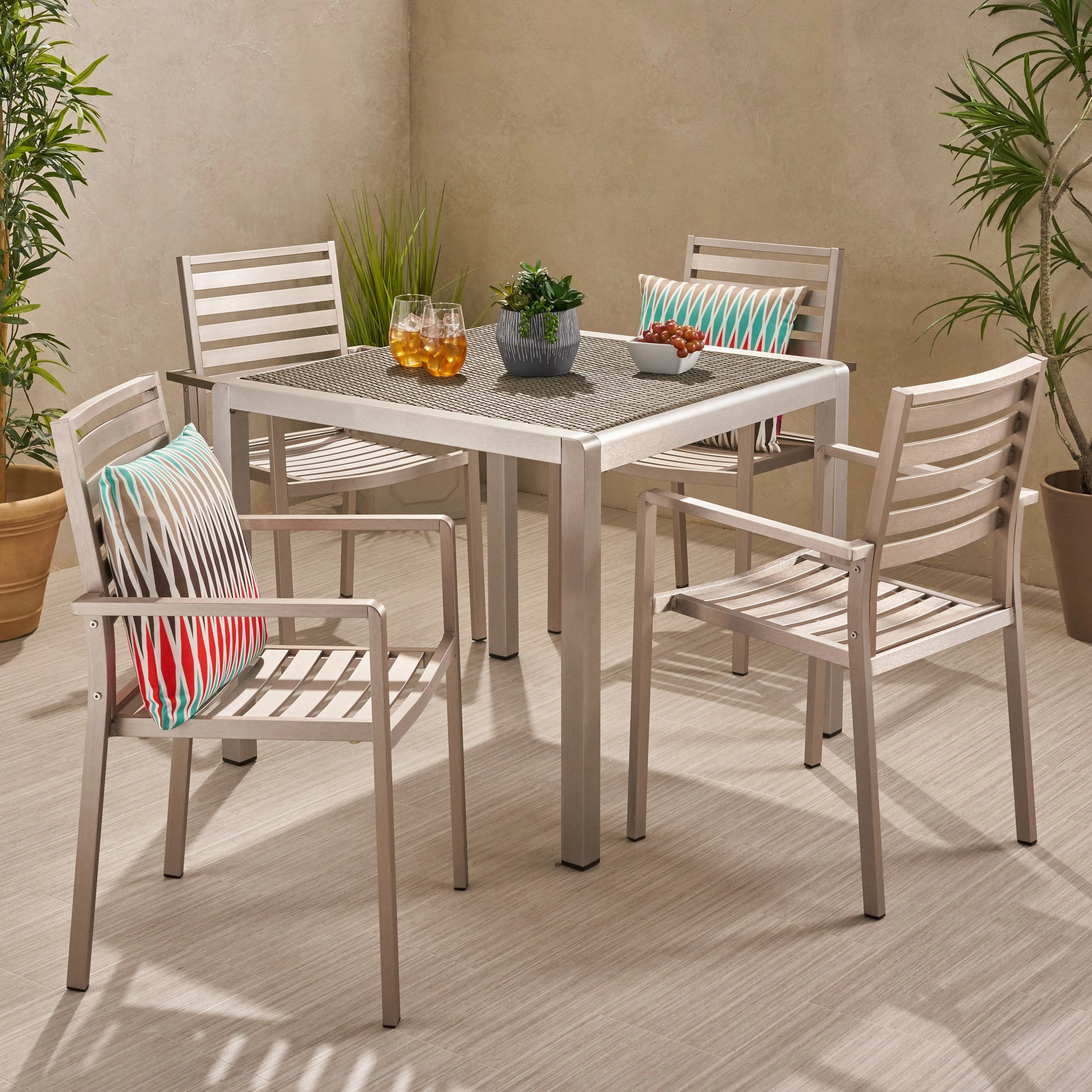 Outdoor Modern 4 Seater Aluminum Dining Set with Wicker Table Top - NH768013 outdoor lounge chair, patio sofa