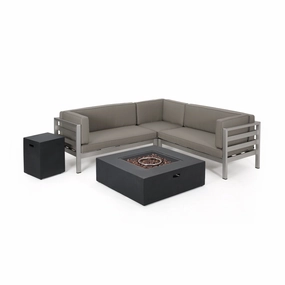 Outdoor Modern 5 Seater V-Shaped Sectional Sofa Set with Fire Pit and Tank Holder - NH007113 outdoor furniture, garden bench