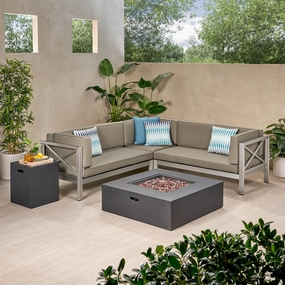 Outdoor Modern 5 Seater V-Shaped Sectional Sofa Set with Fire Pit and Tank Holder - NH307113 outdoor furniture, garden bench