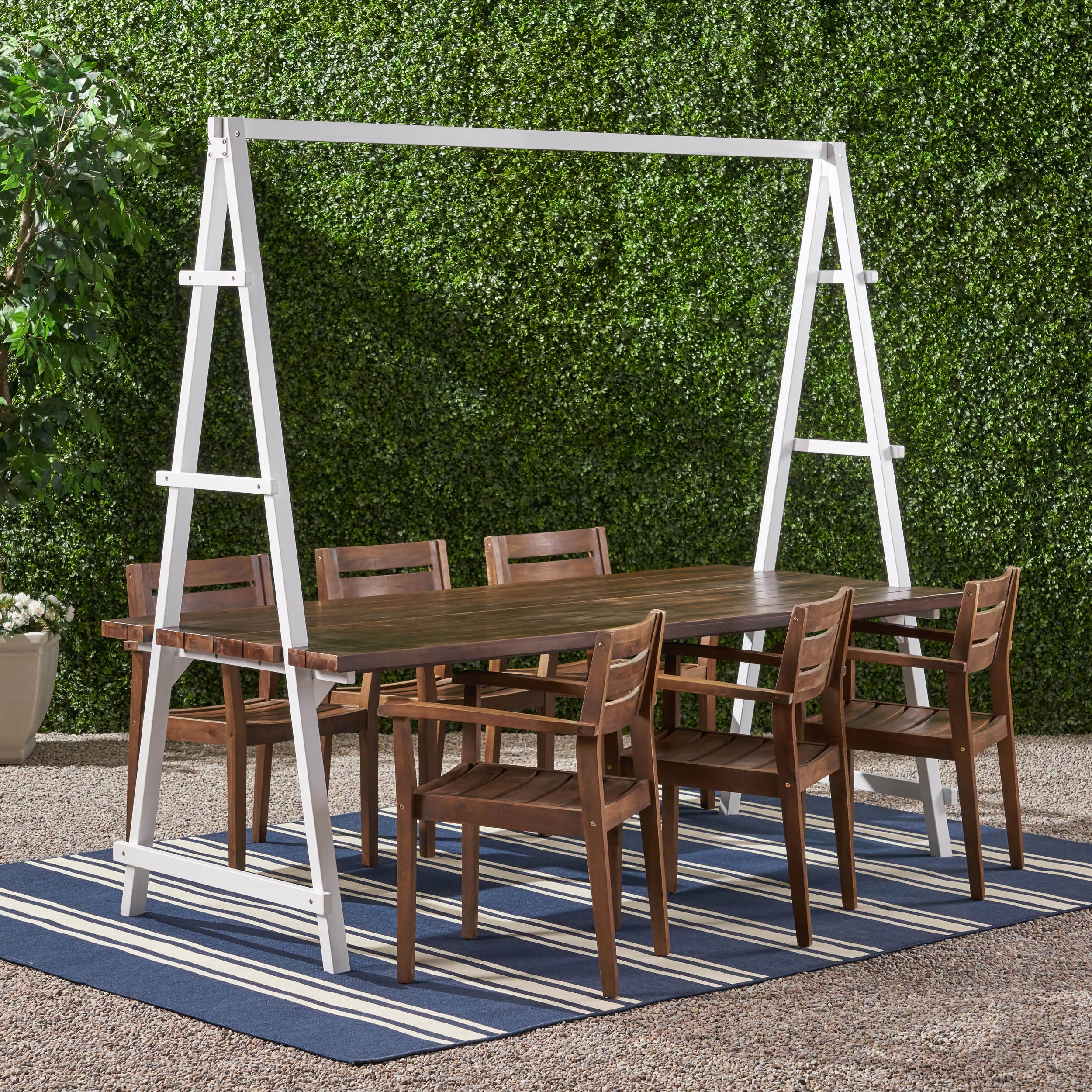 Outdoor Modern 6 Seater Acacia Wood and Iron Planter Dining Set - NH937903 outdoor lounge chair, patio sofa