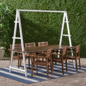 Outdoor Modern 6 Seater Acacia Wood and Iron Planter Dining Set - NH937903 outdoor lounge chair, patio sofa
