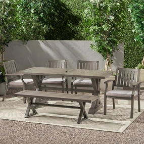 Outdoor Modern 6 Seater Aluminum Dining Set with Dining Bench - NH382013 outdoor lounge chair, patio sofa