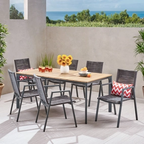Outdoor Modern 6 Seater Aluminum Dining Set with Eucalyptus Table Top - NH058013 outdoor lounge chair, patio sofa