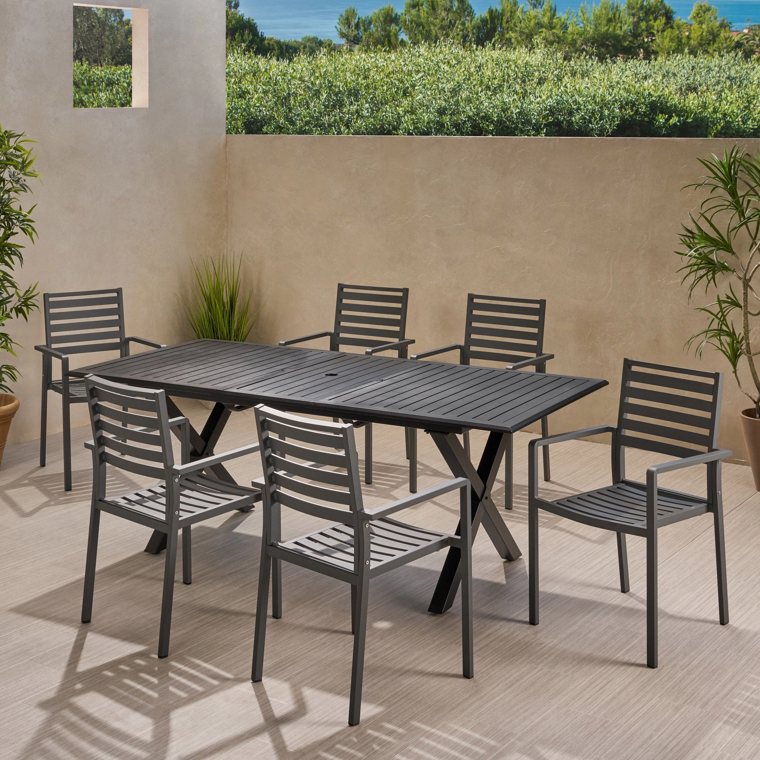 Outdoor Modern 6 Seater Aluminum Dining Set with Expandable Table - NH868013 outdoor lounge chair, patio sofa