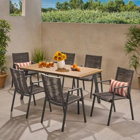 Outdoor Modern 6 Seater Aluminum Dining Set with Faux Wood Table Top - NH458013 outdoor lounge chair, patio sofa