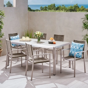 Outdoor Modern 6 Seater Aluminum Dining Set with Tempered Glass Table Top - NH938013 outdoor lounge chair, patio sofa