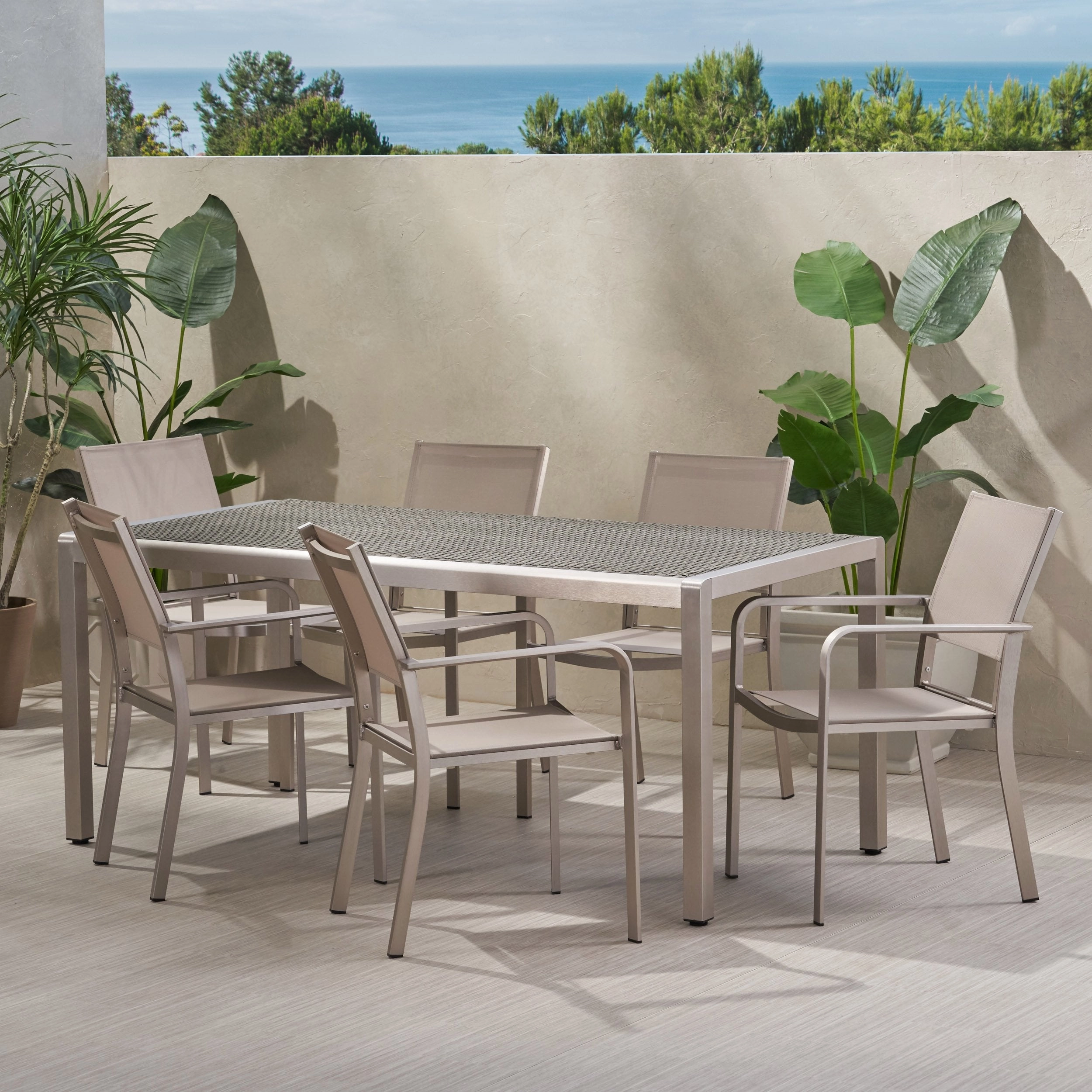 Outdoor Modern 6 Seater Aluminum Dining Set with Wicker Table Top - NH138013 outdoor lounge chair, patio sofa