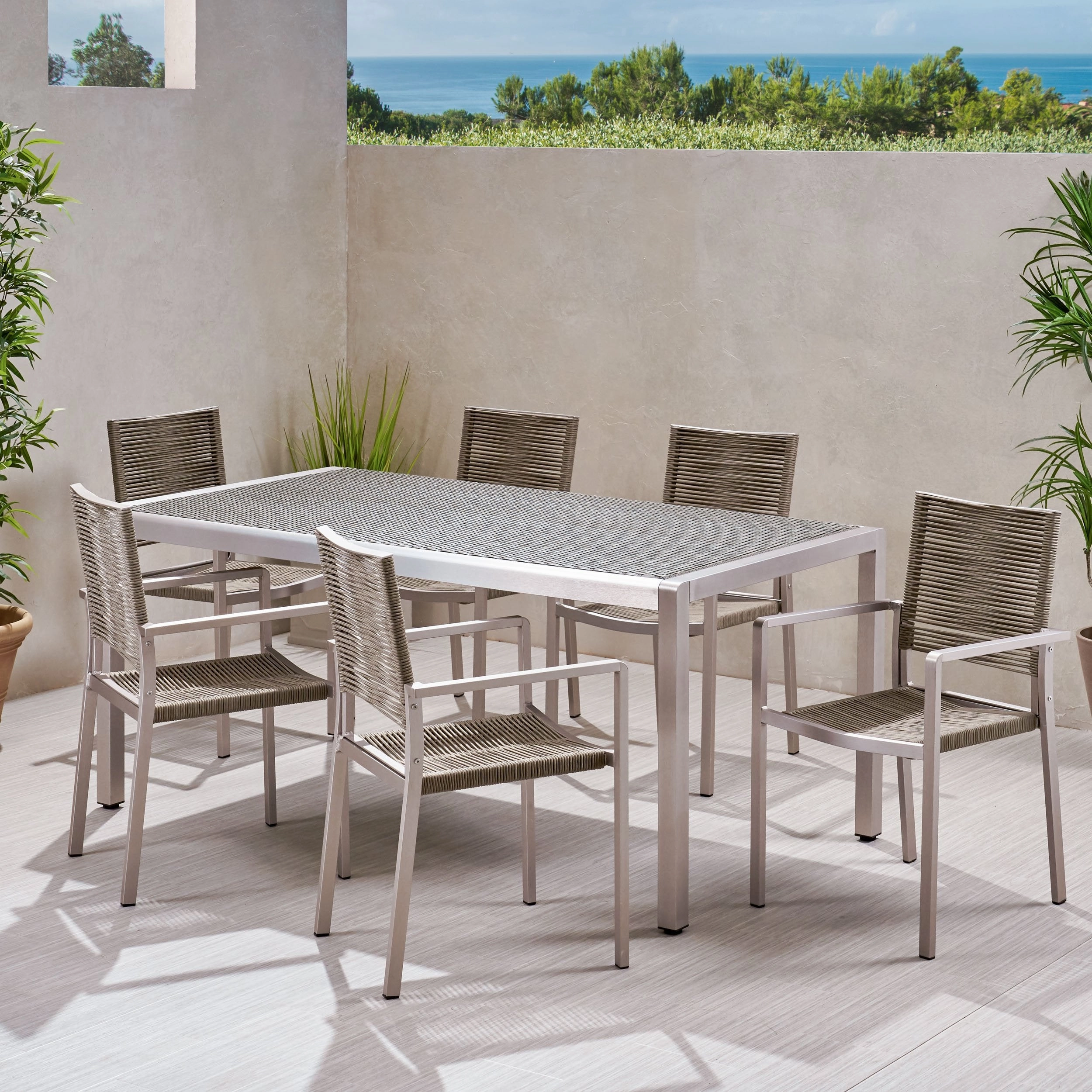 Outdoor Modern 6 Seater Aluminum Dining Set with Wicker Table Top - NH348013 outdoor lounge chair, patio sofa