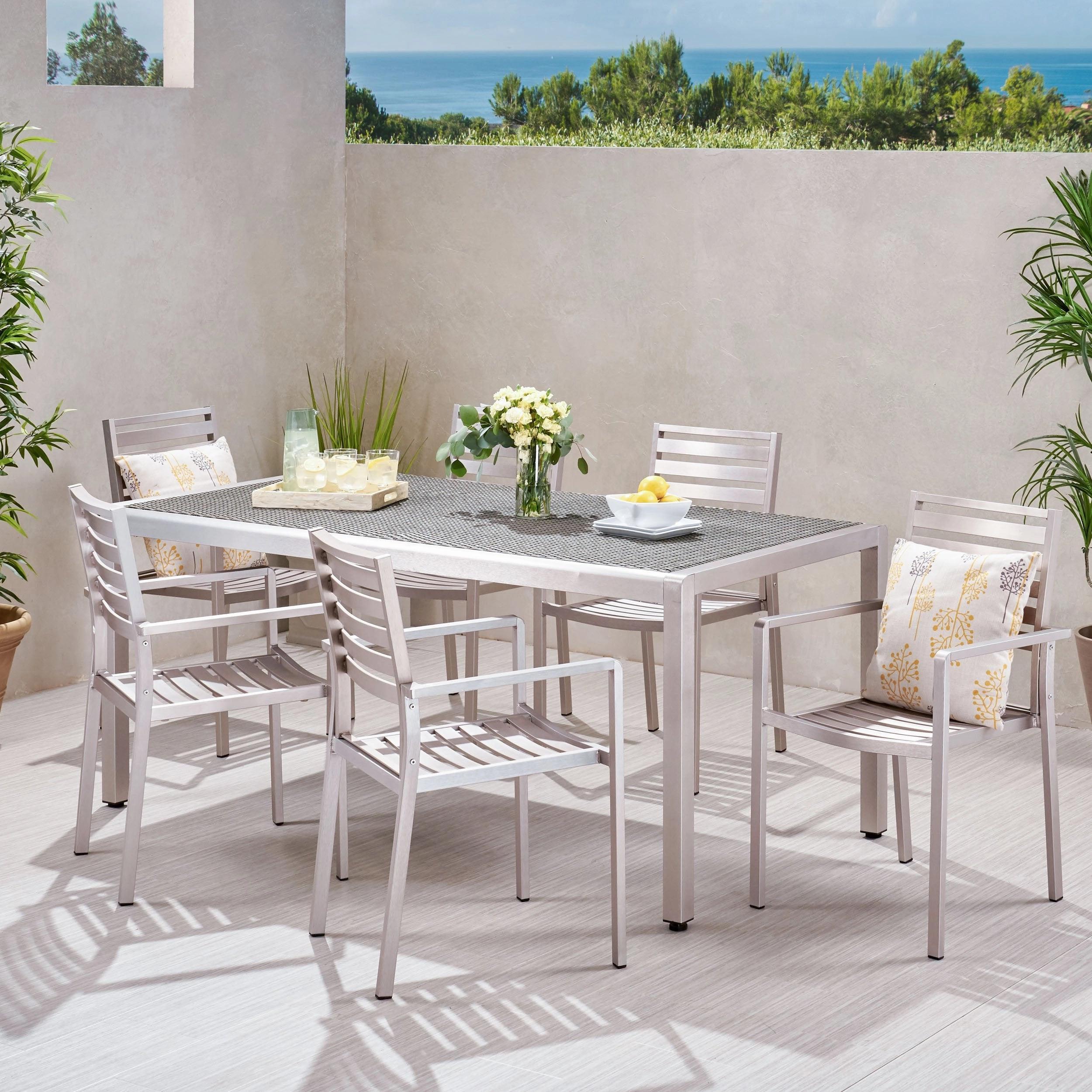 Outdoor Modern 6 Seater Aluminum Dining Set with Wicker Table Top - NH368013 outdoor lounge chair, patio sofa