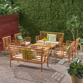 Outdoor Modern Acacia Wood 8 Seater Chat Set with Cushions - NH693113 outdoor furniture, garden bench