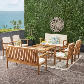Outdoor Modern Acacia Wood 8 Seater Chat Set with Cushions - NH793113 outdoor furniture, garden bench
