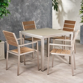 Outdoor Modern Aluminum 4 Seater Dining Set with Faux Wood Seats - NH169013 outdoor lounge chair, patio sofa