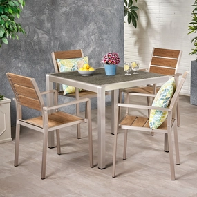 Outdoor Modern Aluminum 4 Seater Dining Set with Faux Wood Seats and Wicker Table Top - NH269013 outdoor lounge chair, patio sofa