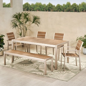 Outdoor Modern Aluminum 6 Seater Dining Set with Dining Bench - NH559013 outdoor lounge chair, patio sofa