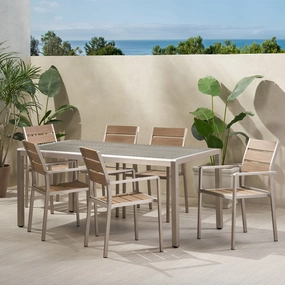 Outdoor Modern Aluminum 6 Seater Dining Set with Faux Wood Seats - NH959013 outdoor lounge chair, patio sofa