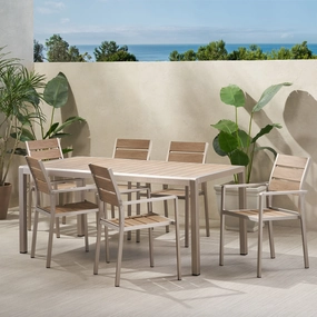 Outdoor Modern Aluminum and Faux Wood 6 Seater Dining Set - NH949013 outdoor lounge chair, patio sofa