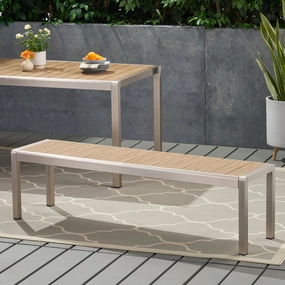 Outdoor Modern Aluminum Dining Bench with Faux Wood Seat - NH159013 outdoor furniture, garden bench