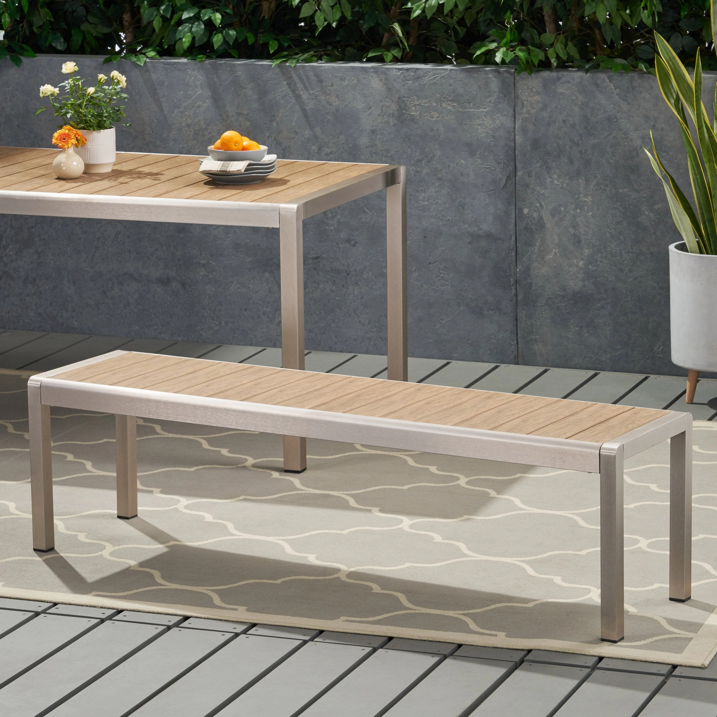 Outdoor Modern Aluminum Dining Bench with Faux Wood Seat - NH159013 outdoor furniture, garden bench