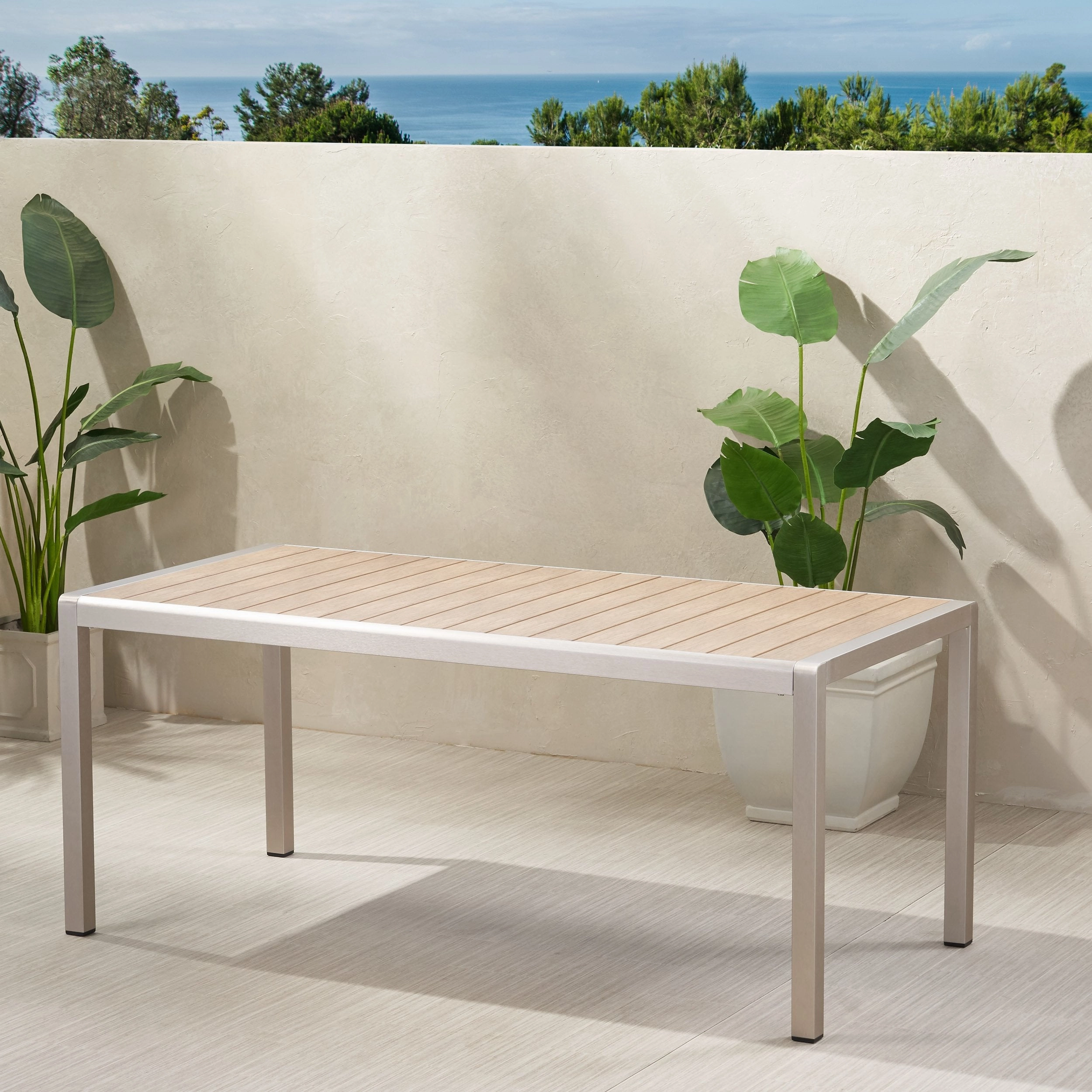 Outdoor Modern Aluminum Dining Table with Faux Wood Table Top - NH849013 outdoor lounge chair, patio sofa