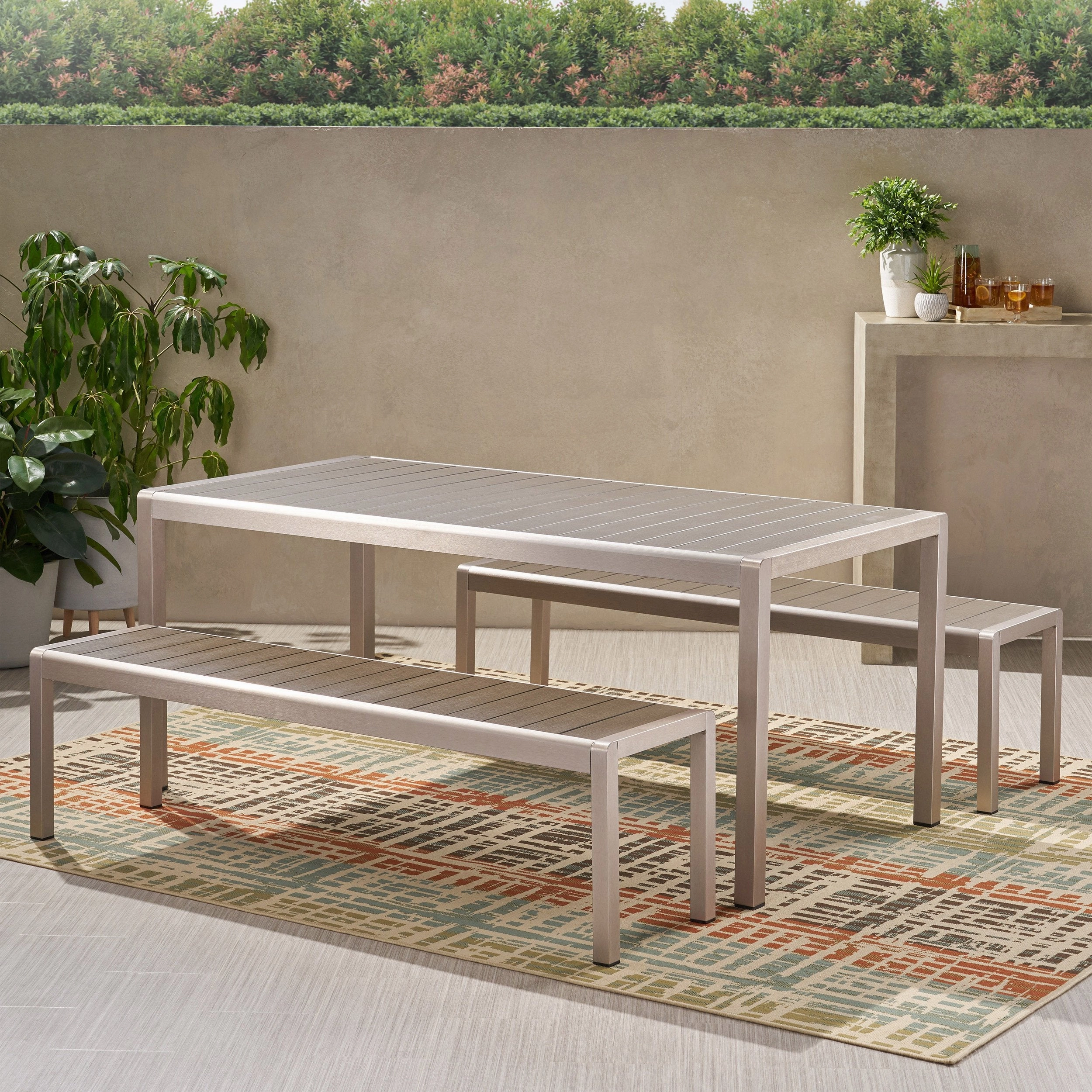 Outdoor Modern Aluminum Picnic Dining Set with Dining Benches - NH359013 outdoor lounge chair, patio sofa