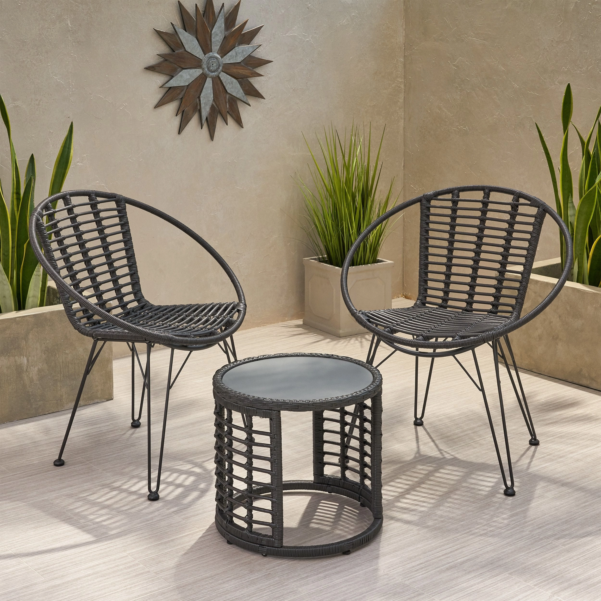 Outdoor Modern Boho 2 Seater Wicker Chat Set with Side Table - NH444013 outdoor furniture, garden bench