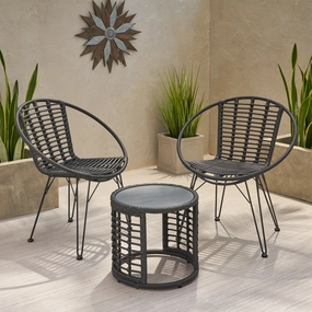 Outdoor Modern Boho 2 Seater Wicker Chat Set with Side Table - NH444013 outdoor furniture, garden bench