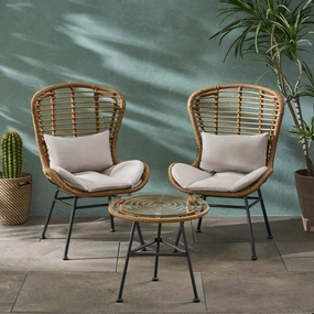 Outdoor Modern Boho 2 Seater Wicker Chat Set with Side Table - NH780013 outdoor furniture, garden bench