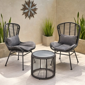Outdoor Modern Boho 2 Seater Wicker Chat Set with Side Table - NH844013 outdoor furniture, garden bench