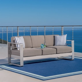 Outdoor Modern Convertible Aluminum Khaki Sofa with Tray Insert - NH134992 outdoor furniture, garden bench
