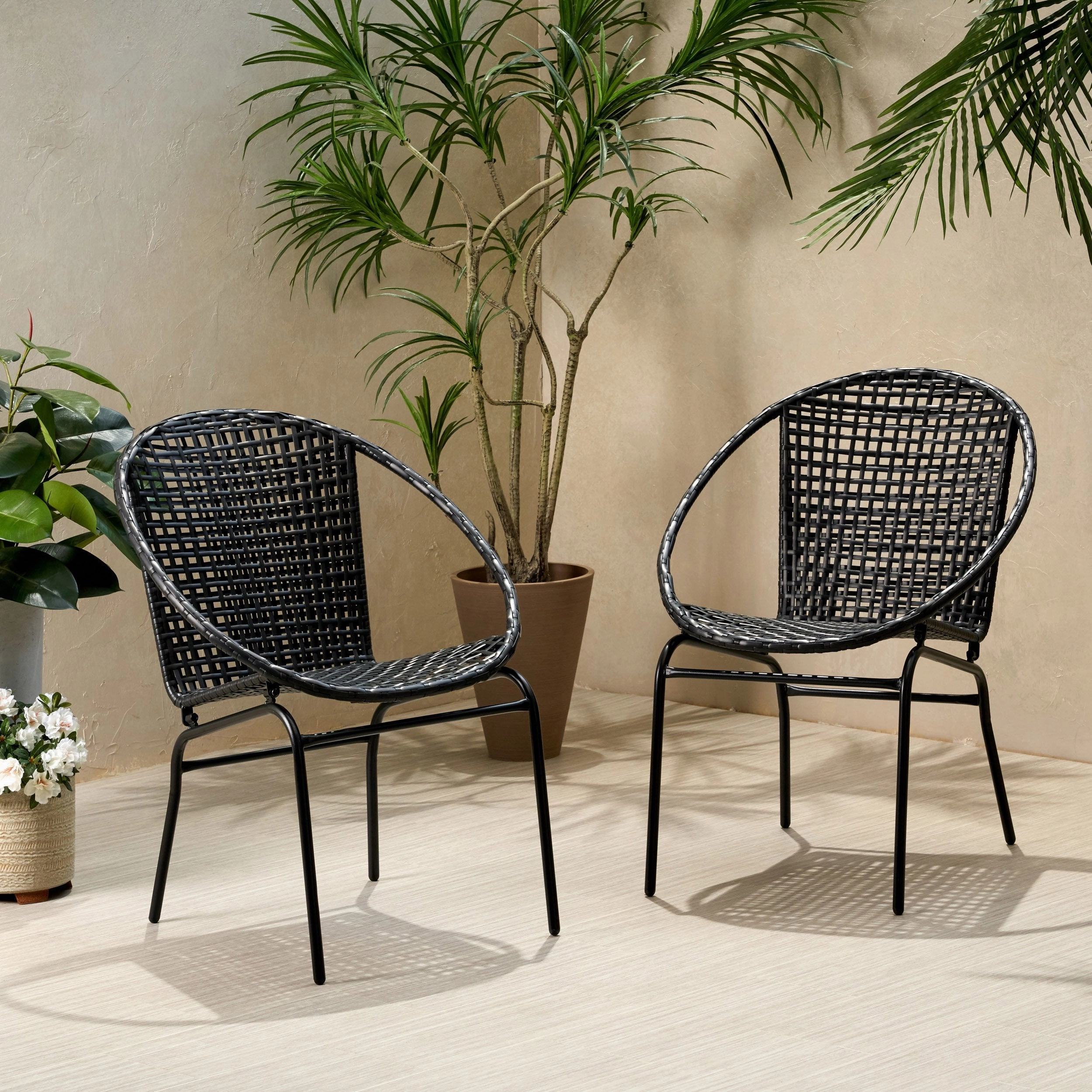 Outdoor Modern Faux Rattan Club Chair (Set of 2) - NH960113 outdoor furniture, garden bench