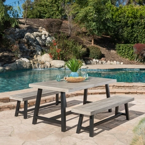 Outdoor Modern Industrial 3 Piece Acacia Wood Picnic Dining Set with Benches - NH409303 outdoor lounge chair, patio sofa