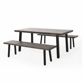 Outdoor Modern Industrial 3 Piece Aluminum Dining Set with Benches - NH150313 outdoor lounge chair, patio sofa