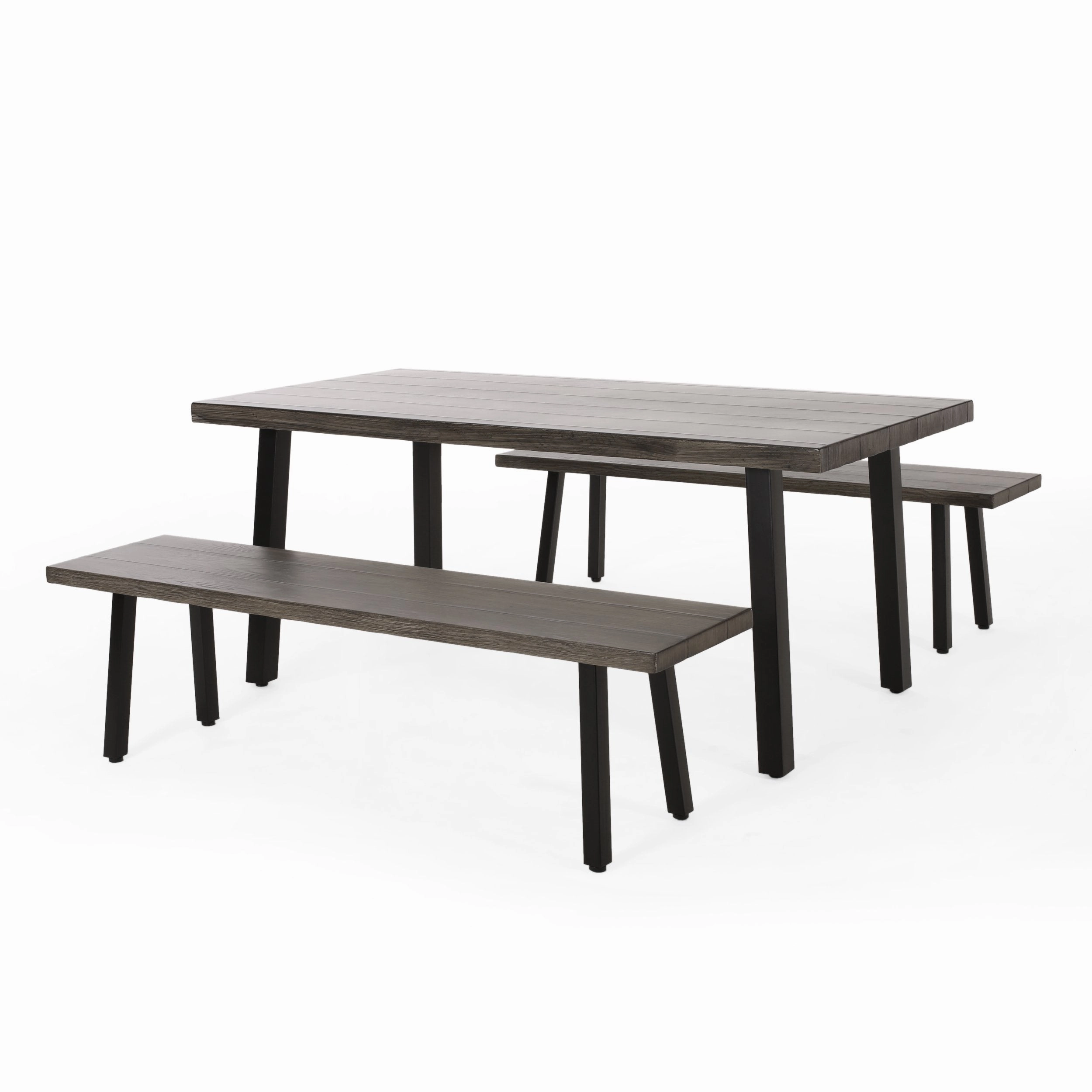 Outdoor Modern Industrial 3 Piece Aluminum Dining Set with Benches - NH150313 outdoor lounge chair, patio sofa