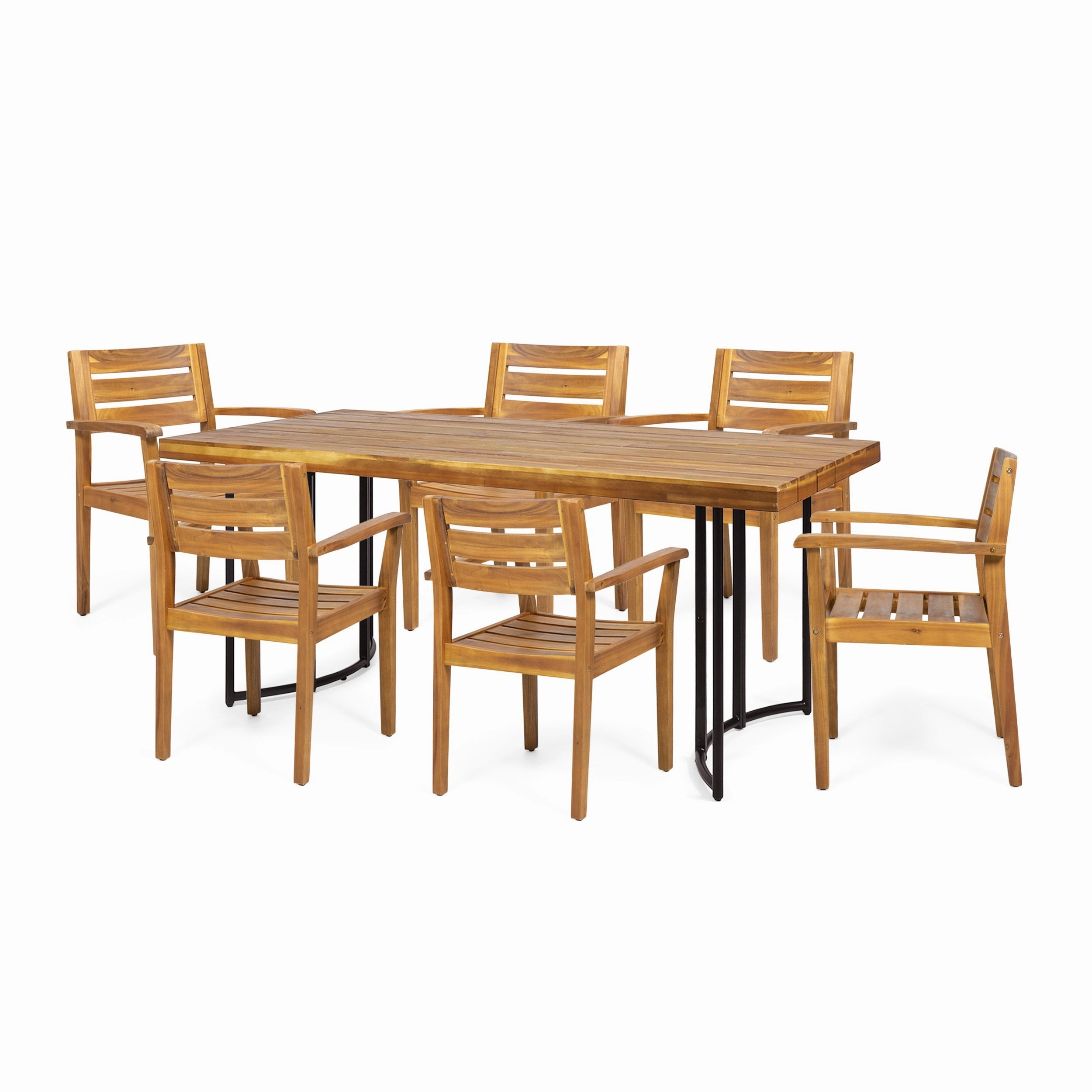 Outdoor Modern Industrial 7 Piece Acacia Wood Dining Set - NH429213 outdoor lounge chair, patio sofa