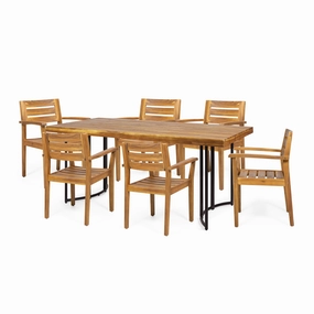 Outdoor Modern Industrial 7 Piece Acacia Wood Dining Set - NH429213 outdoor lounge chair, patio sofa