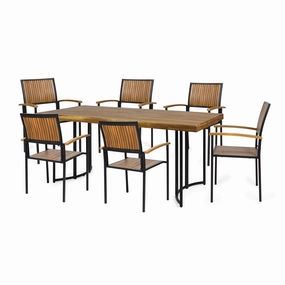 Outdoor Modern Industrial 7 Piece Acacia Wood Dining Set - NH529213 outdoor lounge chair, patio sofa