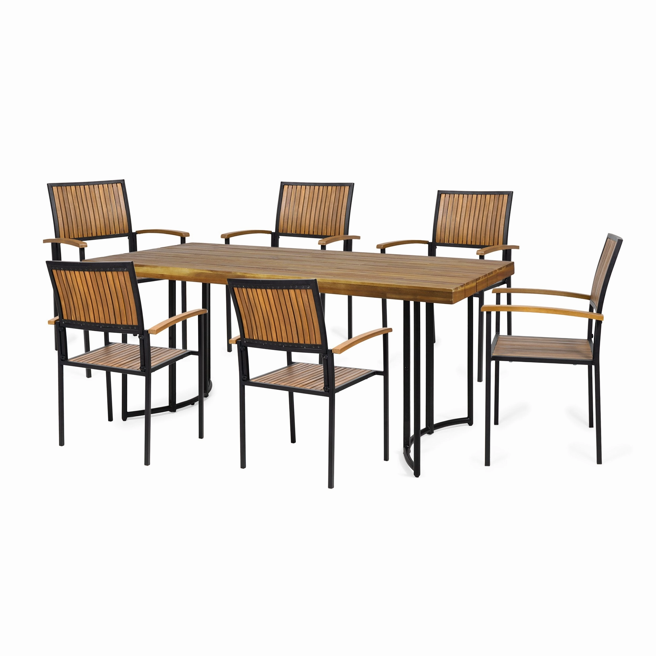 Outdoor Modern Industrial 7 Piece Acacia Wood Dining Set - NH529213 outdoor lounge chair, patio sofa