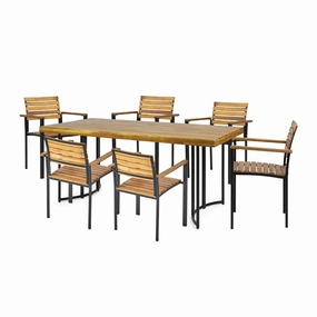 Outdoor Modern Industrial 7 Piece Acacia Wood Dining Set - NH629213 outdoor lounge chair, patio sofa