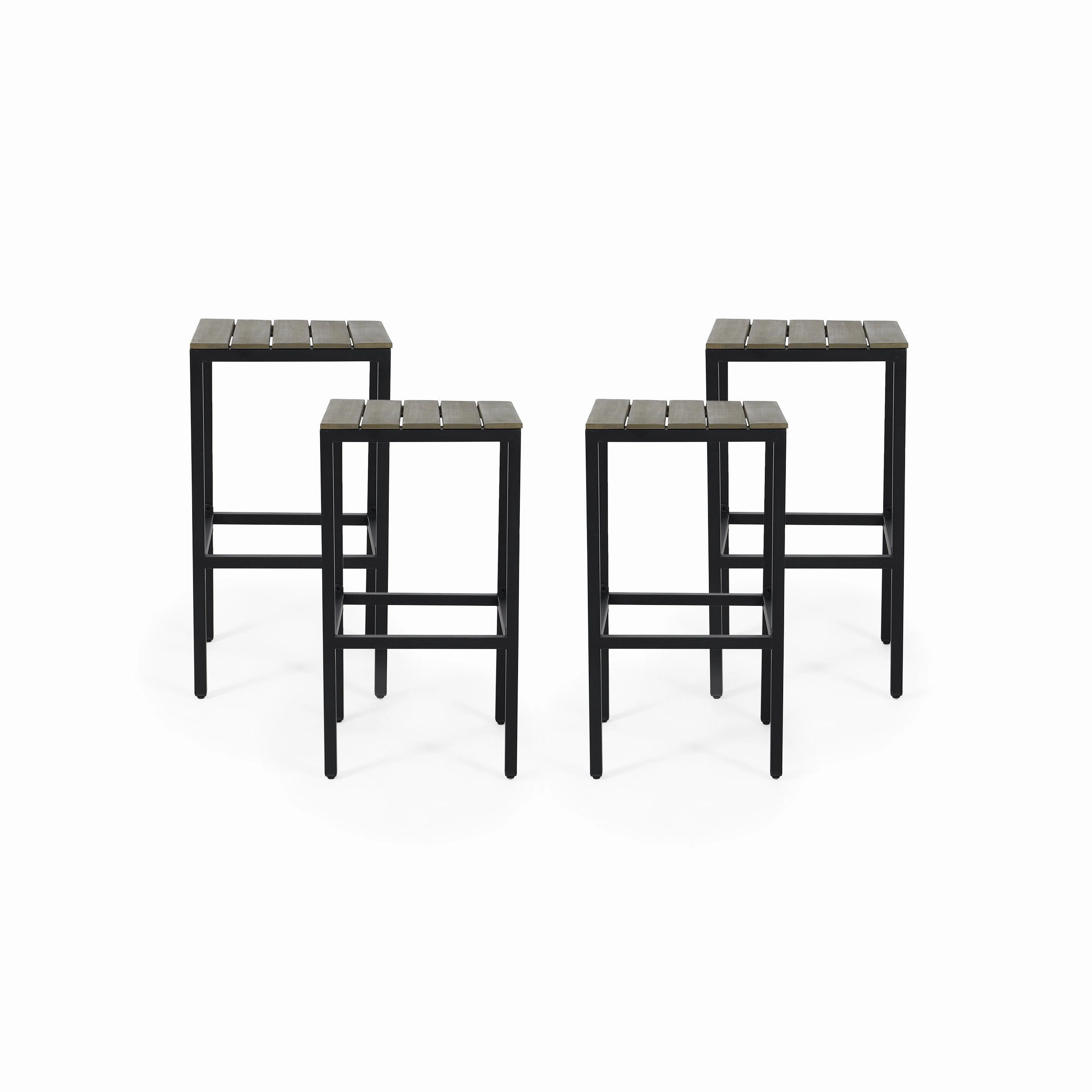 Outdoor Modern Industrial Acacia Wood Bar Stools (Set of 4) - NH402313