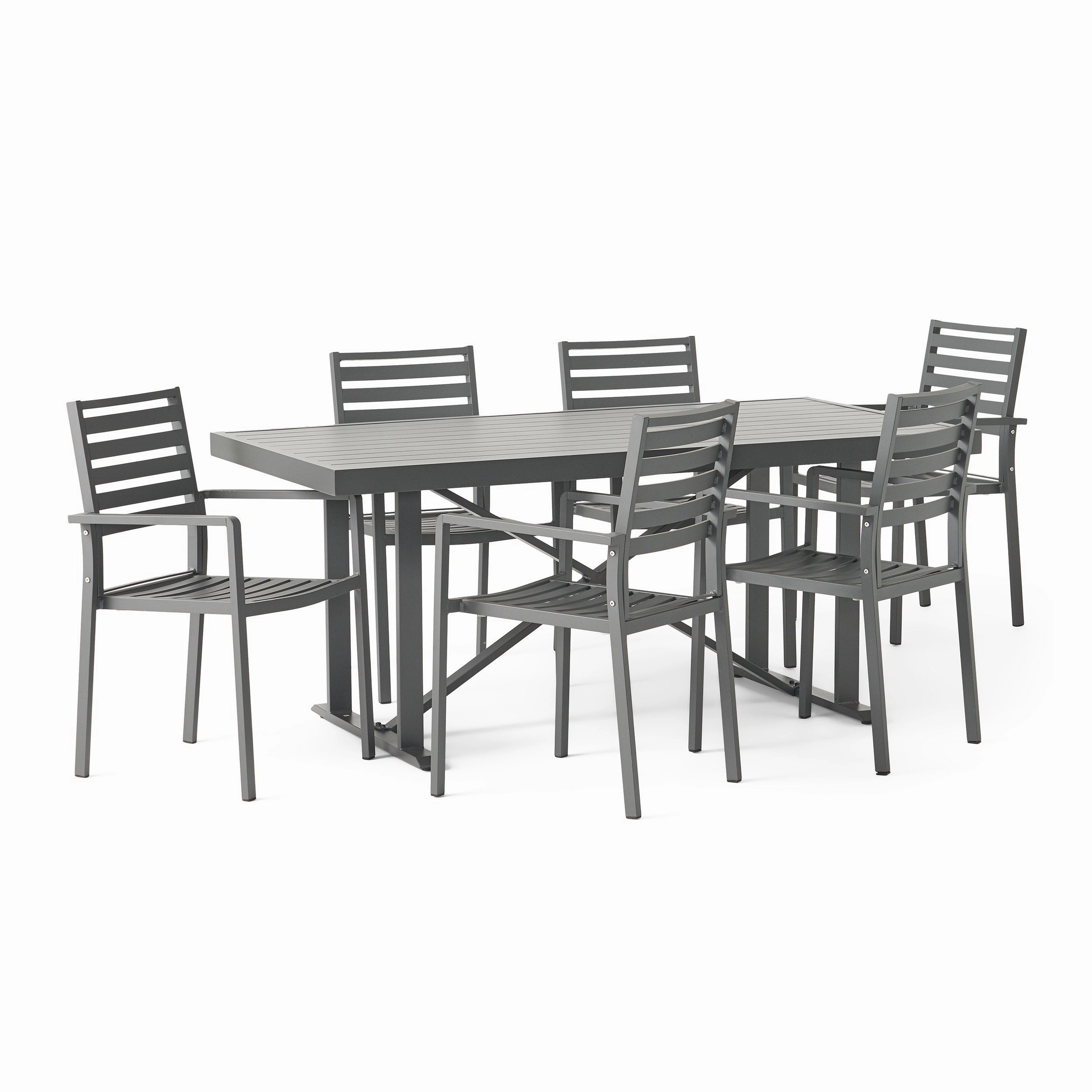Outdoor Modern Industrial Aluminum 7 Piece Dining Set - NH505313 outdoor lounge chair, patio sofa