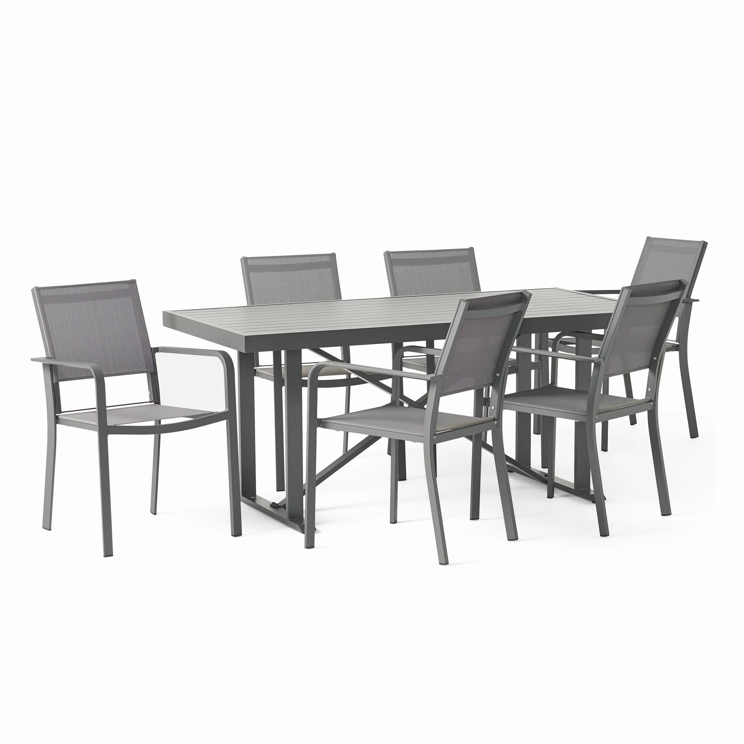 Outdoor Modern Industrial Aluminum 7 Piece Dining Set with Mesh Seating - NH405313 outdoor lounge chair, patio sofa