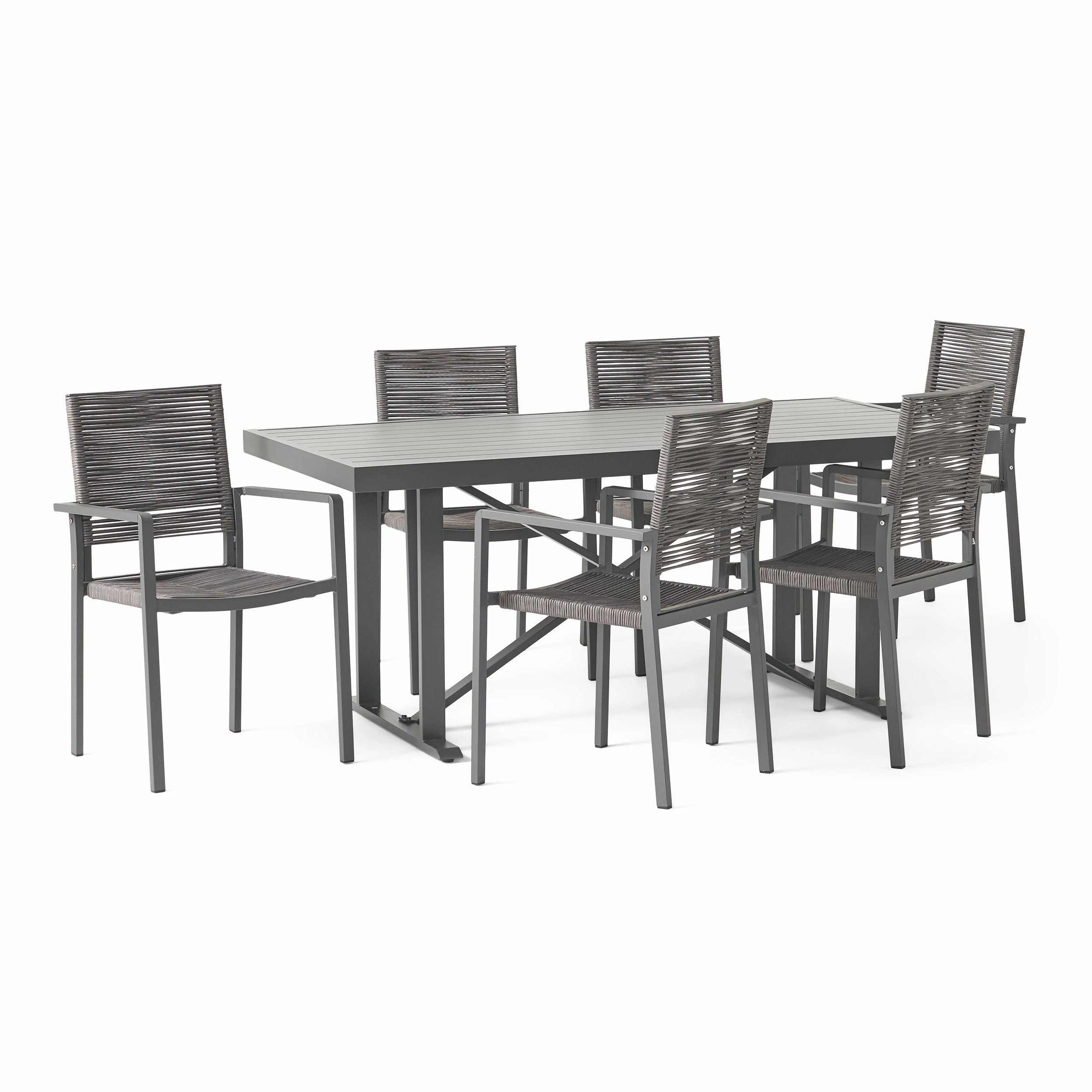 Outdoor Modern Industrial Aluminum 7 Piece Dining Set with Rope Seating - NH305313 outdoor lounge chair, patio sofa